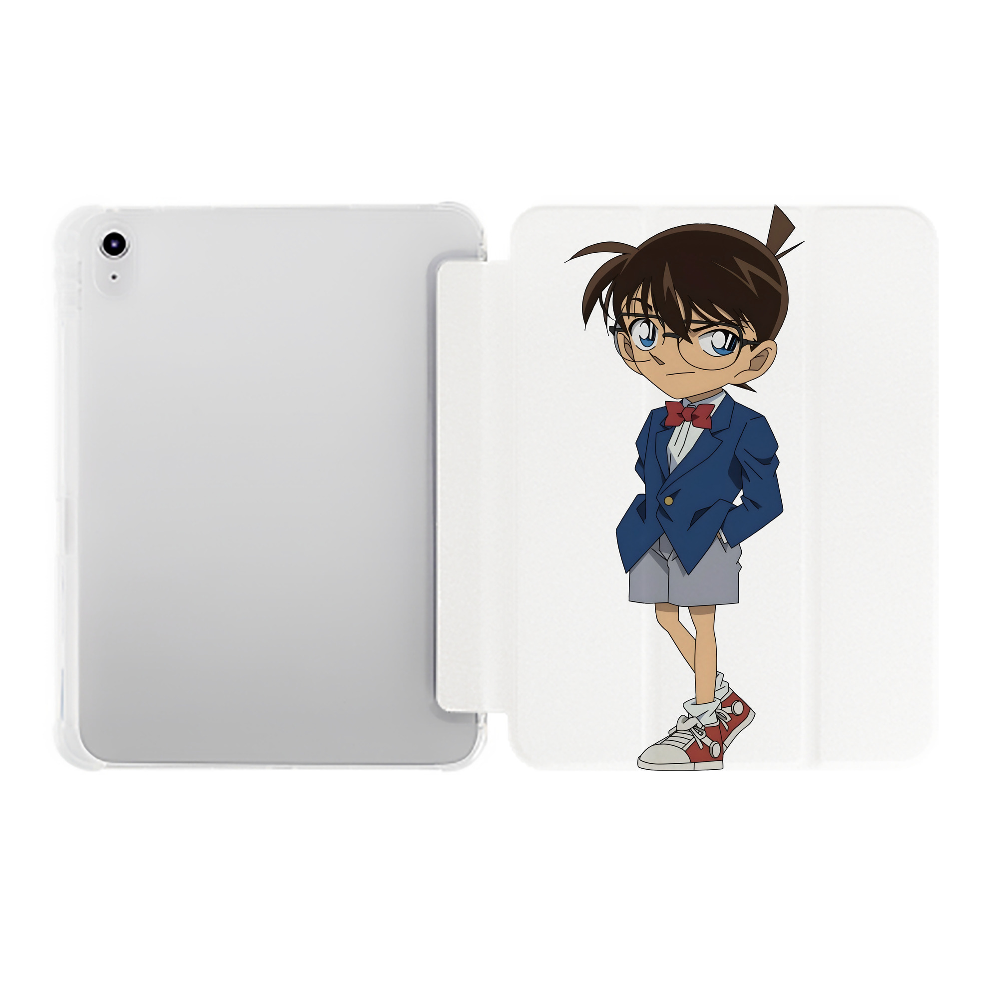 （画像用） 名探偵コナン 江戸川 コナン Detective Conan Conan Edogawa IPad ケース ペン収納付き 三つ折りスタンド PUレザー×シリコン 対応機種9.5/10.5/10.9インチ